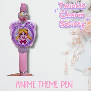 Sailor Moon-Inspired Kawaii Pen | Pink Anime Stationery with Glitter Topper | Magical Girl Writing Gift | Cute Desk Accessory