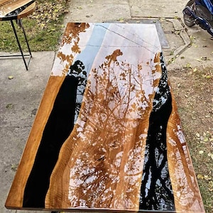 Black Epoxy River Table – Live Edge Resin Wood Tabletop – Custom Epoxy Dining Table – Handmade Wood River Table – Office or Conference Table