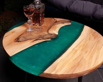 Green Epoxy Resin Table | Live Edge Wood Dining Table | Custom Round Epoxy Tabletop | Handmade Modern Furniture | Luxury Resin Table,