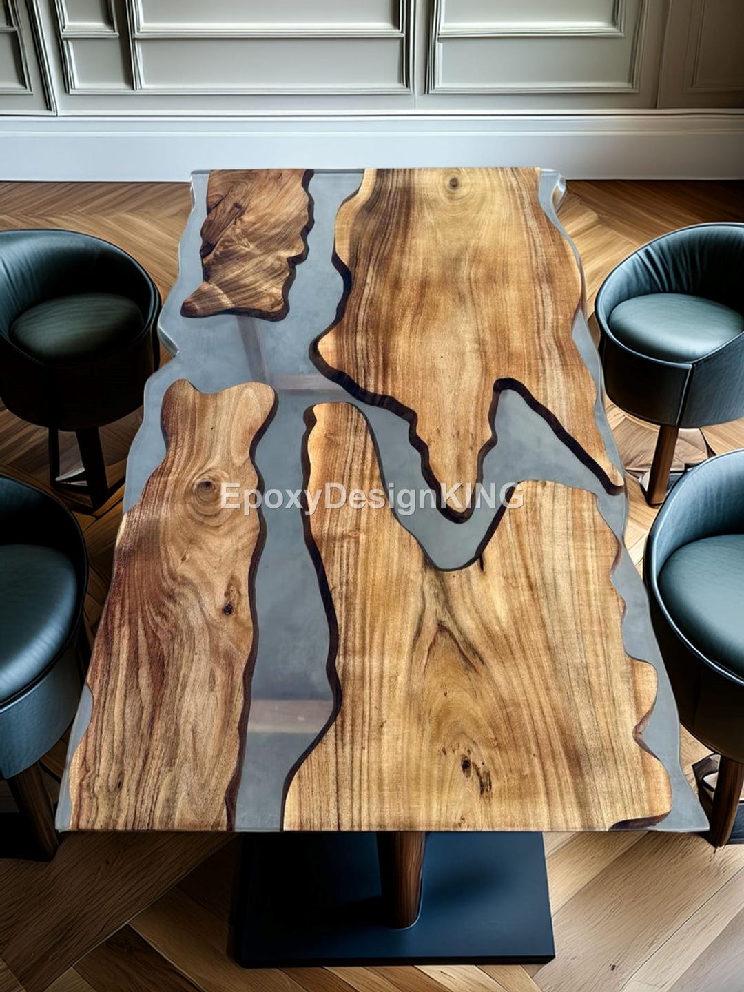 Clear Epoxy Resign River Table, Live Edge Table, Dining Table, Walnut ...