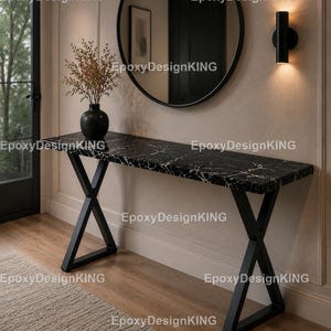 Black Marble Epoxy Console Table Black Marble Console Table Modern Marble  Black Stone Black Marble Top, Black Stone Console Table,