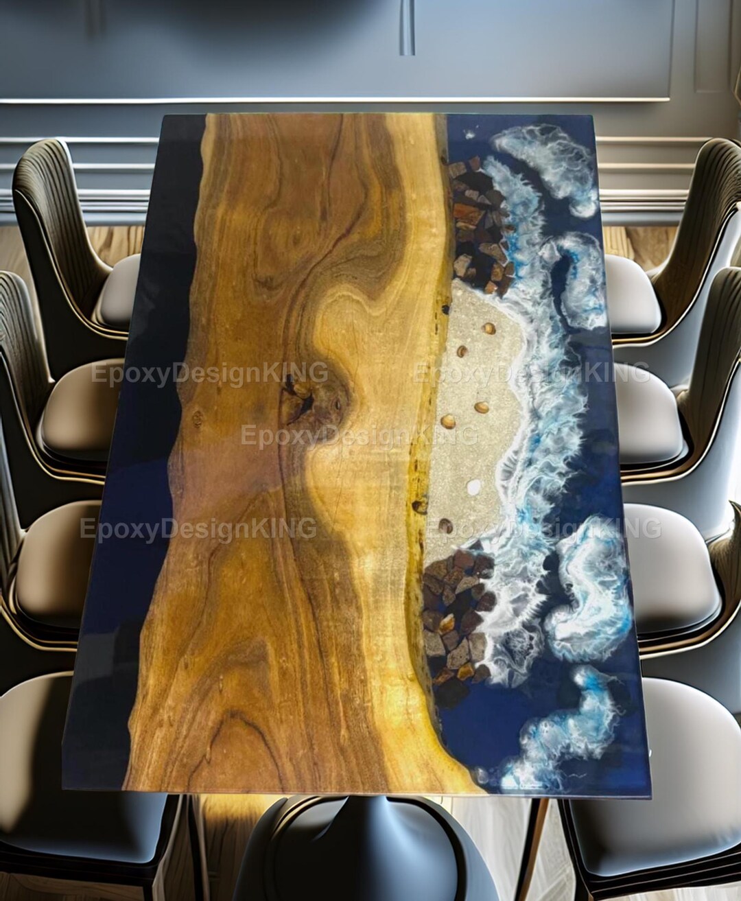 Live Edge Wood & Blue Resin Beach Tabletop | Ocean Epoxy River Dining ...
