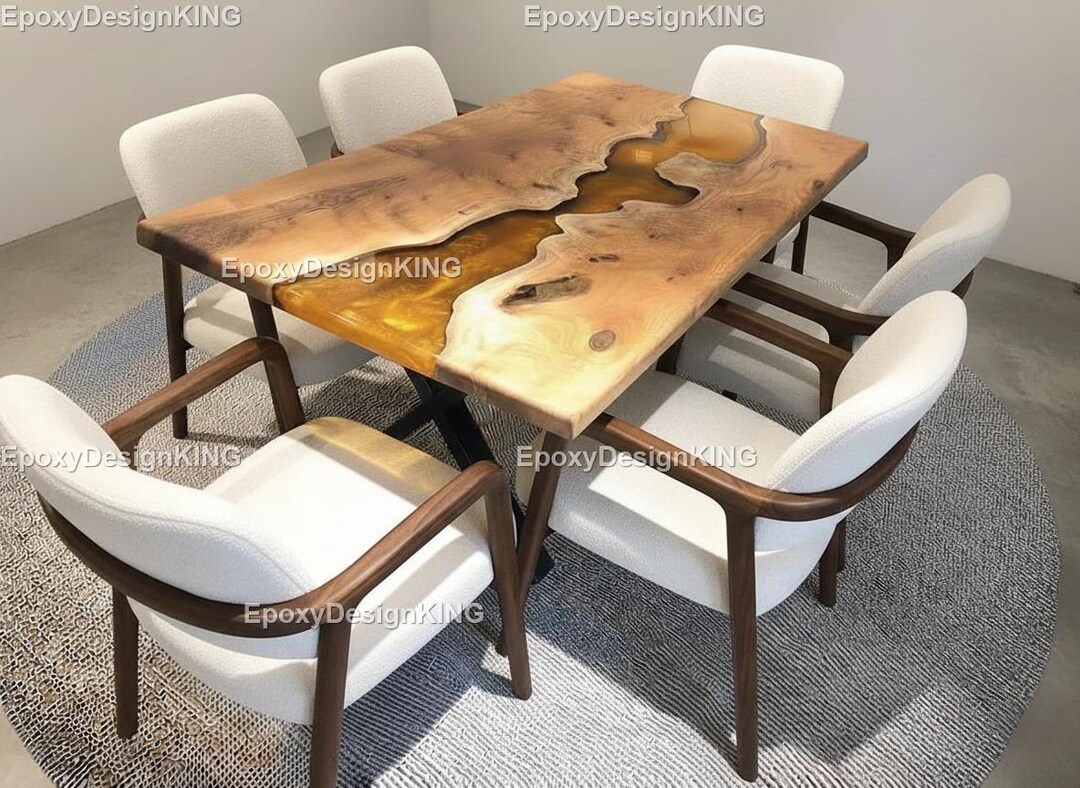 Luxury Golden Epoxy River Table Handmade Live Edge Wood & Resin Dining ...