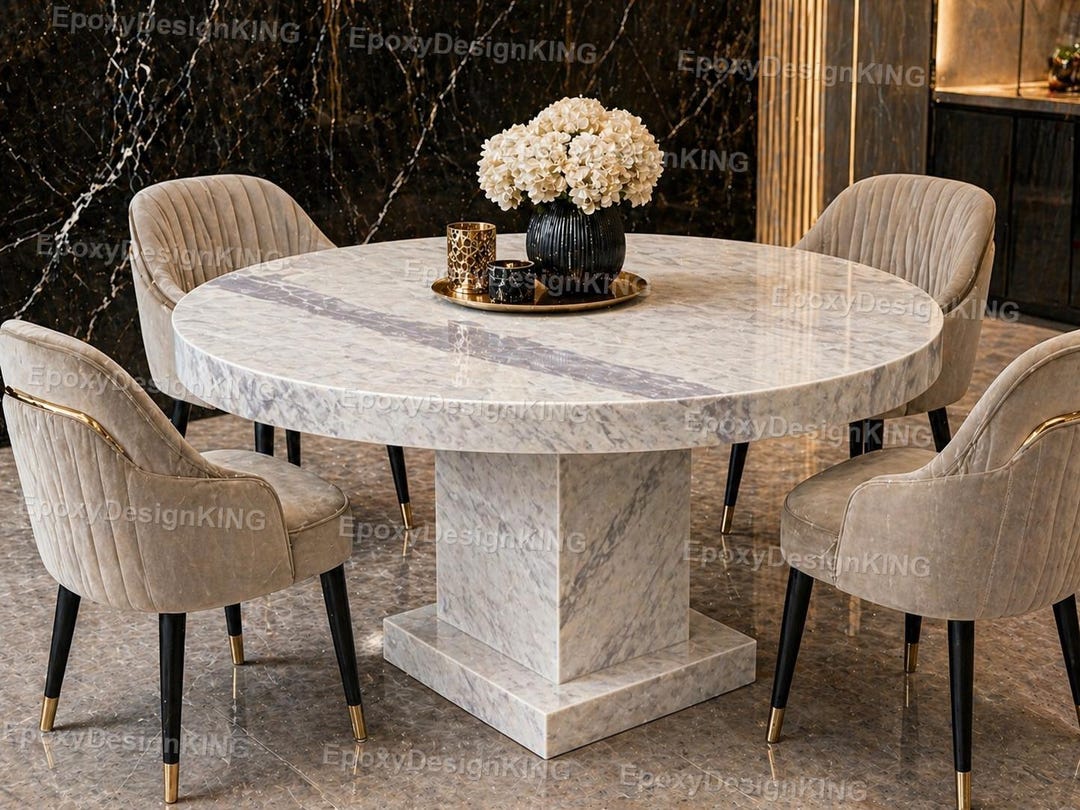 Luxury Round Marble Dining Table – Modern Pedestal Stone Table ...