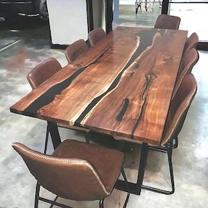 Luxury Black Epoxy River Table | Live Edge Hardwood Dining Table | Custom Handmade Resin Furniture | Modern Conference Table |  Epoxy Art