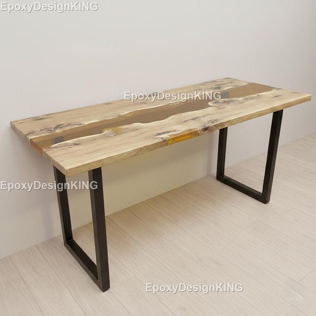 Live Edge Wood Epoxy River Console Table Amber Resin and Wood Amber ...