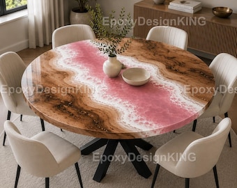Handcrafted Pink Epoxy River Dining Table | Walnut Live Edge Wood Furniture