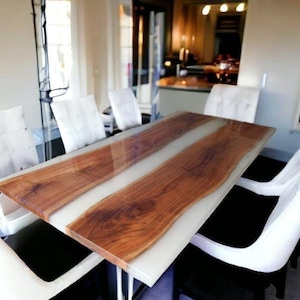 Epoxy Dining Tabletop– Live Edge Wood Resin Table – Modern Luxury Epoxy Tabletop – Custom Handmade White Resin Table – Office & Dining table