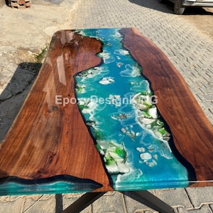 Ocean Blue Epoxy Fluss Tisch | Harz Holz Tischplatte Nur | Live Edge Esstisch | Benutzerdefinierte handgemachte Platte | Keine Beine enthalten