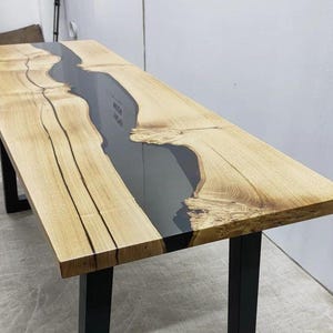 Custom Epoxy table,  Black Epoxy River Tabletop – Live Edge Wood Resin Table – Handmade Modern Dining Table Top – Office Table, epoxy table
