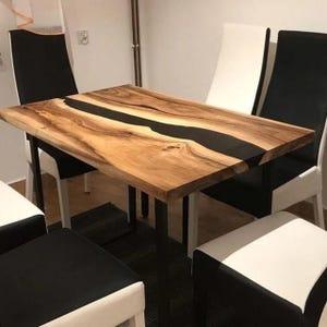 Black Epoxy Table Top – Custom Live Edge Wood | Handmade Epoxy River Table | Modern Dining Coffee Table | Resin Tabletop, epoxy table top