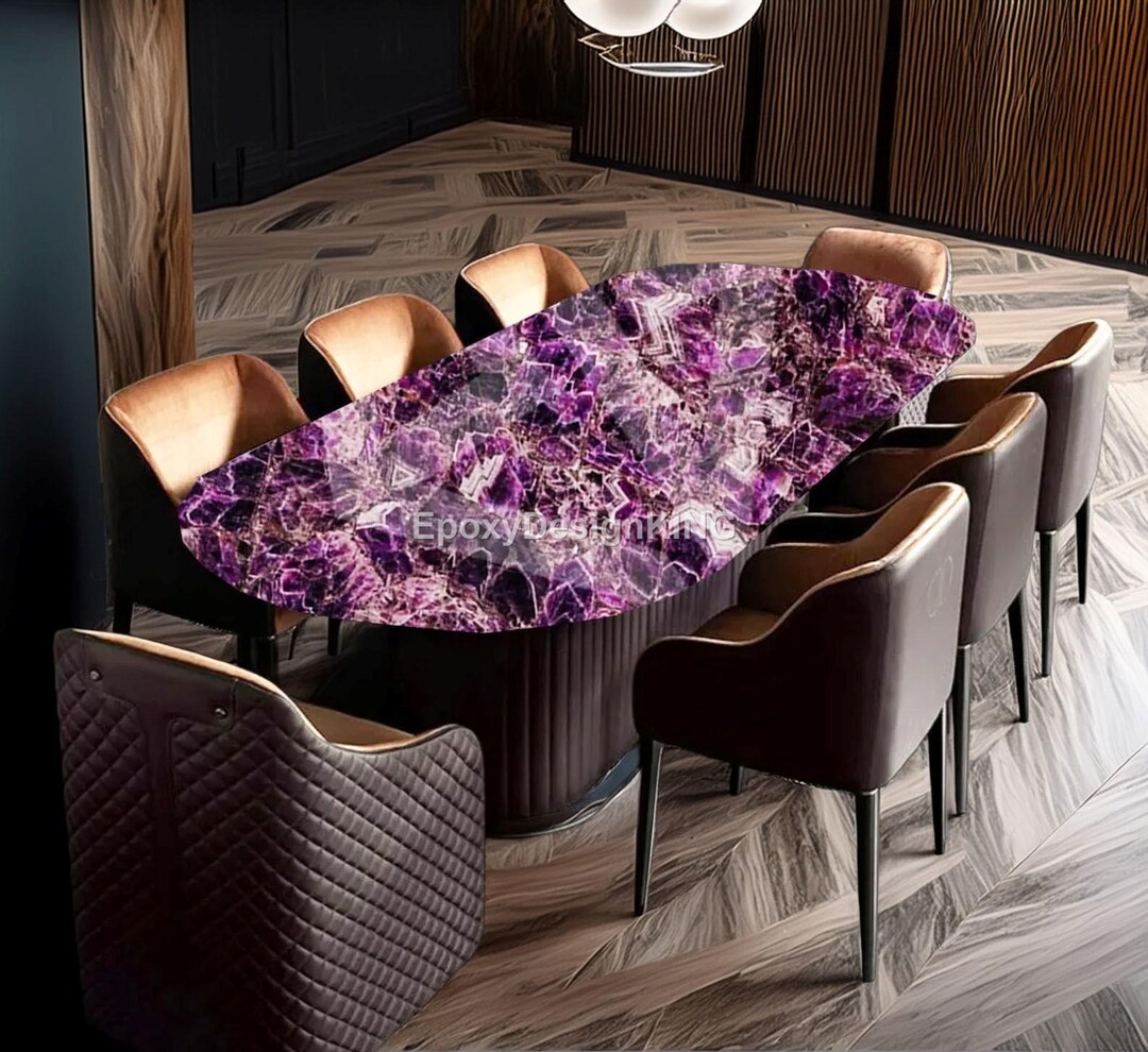 Luxury Amethyst Gemstone Dining Table – Custom Handmade Crystal ...