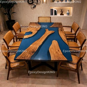 Blue Epoxy River Dining Table, Live Edge Wood Table, Modern Rectangular Dining Table, Handmade Resin Table, Luxury Dining Furniture tabletop