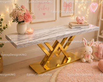 Consolle di lusso in marmo / Tavolino da ingresso moderno / Elegante tavolino d'appoggio con piano in pietra bianca Consolle in marmo bianco