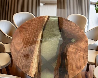 Round Live Edge Wood Epoxy River Table Top | Handmade Resin Dining Table Top | Natural Wood & Clear Epoxy Tabletop | Custom Luxury Furniture