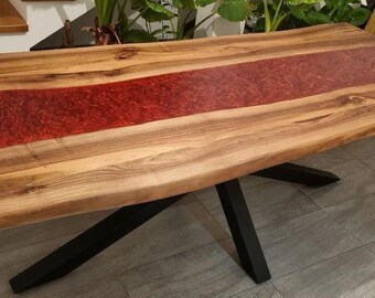 Epoxy River Table Top – Red Epoxy Live Edge Acacia Wood Table | Custom Handmade Dining Table, Coffee Table, Office Desk, Resin River Table