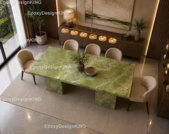 Green Onyx Rectangular Dining Table – Luxury Stone Dining Table, Luxury Green Onyx Dining Table Handmade Green rectangle Onyx Dining Table