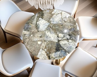 Green Malachite Dining Table | Genuine Gemstone Slab with Ornate Brass Base | Handcrafted Semi-Precious Stone Furniture | Elegant Art Deco