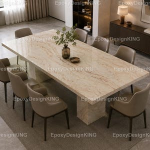Beige Marble Dining Table, Luxury Rectangular Dining Table, Modern Stone Luxury Marble Table, Beige Stone , Rectangular Marble Dining Table