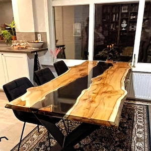 Black Epoxy River Table | Natural Wood Dining Table | Handmade Resin Art Table | Luxury Modern Furniture | Custom Epoxy Table, Live Edge