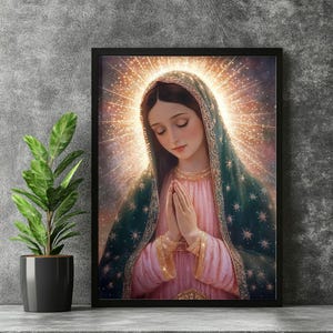 Virgin of Guadalupe Wall Art Canvas | Mexican Catholic Poster | Virgen de Guadalupe Religious Decor | Gift for Prayer Room or Home