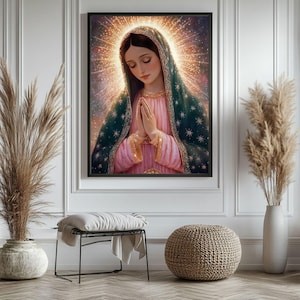 Virgin of Guadalupe Wall Art Canvas | Mexican Catholic Poster | Virgen de Guadalupe Religious Decor | Gift for Prayer Room or Home