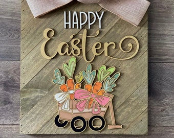 Instant digital download - Happy Easter sign, carrot cart SVG file, perfect for Glowforge, laser cut and engrave machines