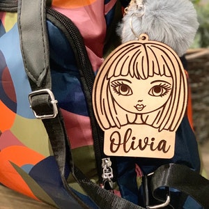 Téléchargement numérique instantané - étiquette de sac à main/sac à dos fille mignonne, porte-clés, fichier svg ornement, parfait pour Glowforge, machines laser