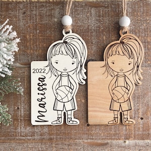 Instant digital download - Basketball girl ornament svg file, laser ready ornament file, Glowforge laser engrave score ornament svg file