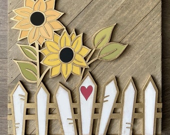 Directe digitale download: zonnebloemen met hek svg-bestand, perfect voor Glowforge- en lasermachines