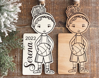 Instant digital download - Basketball girl ornament svg file, laser ready ornament file, Glowforge laser engrave score ornament svg file