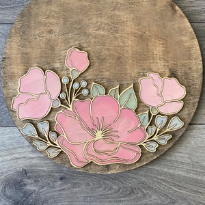 Instant digital download- Beautiful magnolia inspired  floral SVG file, door hanger - laser ready for Glowforge and laser machines