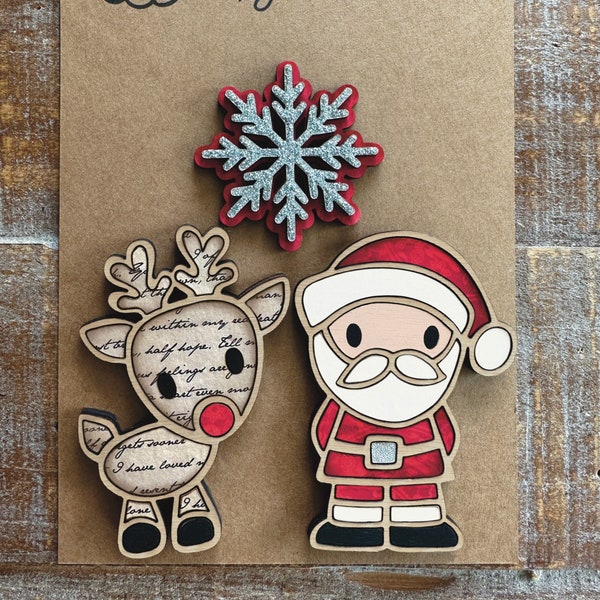 Instant digital download - Cute Santa & Rudolph Magnet Collection SVG file, laser ready file, Glowforge, laser svg, Christmas magnets