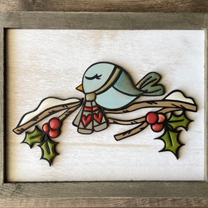 Descarga digital instantánea - Archivo SVG Whimsical Winter Holiday Bird - Glowforge y archivo listo para láser, perchas de puerta, letrero de madera diy