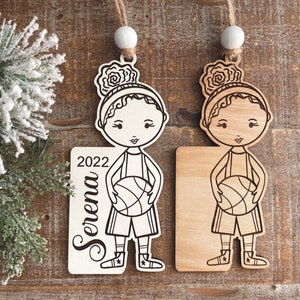 Instant digital download - Basketball girl ornament svg file, laser ready ornament file, Glowforge laser engrave score ornament svg file