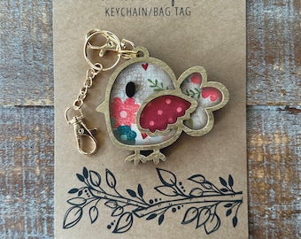 Instant digital download - Whimsical Bird Bag Tag/Keychain svg file, laser ready file, Glowforge SVG file, Glowforge cut file, bird svg