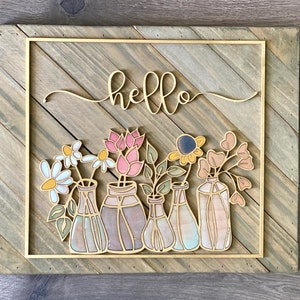 Directe digitale download - schattige bloemen in flessen houtteken SVG-bestand - laserklaar bestand voor Glowforge en lasers