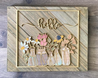 Sofortiger digitaler Download - Niedliche Blumen in Flaschen Holzschild SVG-Datei - Laser-bereite Datei für Glowforge und Laser