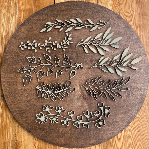 Instant digital download- Eight greenery leaf flourish svg files, perfect for Glowforge, laser engravers, Cricut and Silhouette machines!