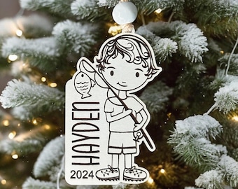Instant digitale download: vissen jongen ornament svg, graveren gesneden svg-bestand voor Glowforge en lasermachines, glowforge-bestand, glowforge aura
