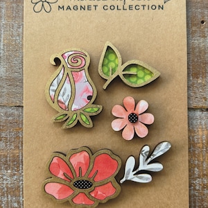 Téléchargement numérique instantané - Ensemble d'aimants sur le thème des fleurs, prêt pour Glowforge, fichier svg prêt pour le laser, svg magnétique, aimants fleurs, Glowforge