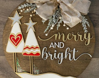Descarga digital instantánea: archivo svg de letrero redondo de árbol de Navidad caprichoso, ¡perfecto para máquinas de grabado y corte láser Glowforge!