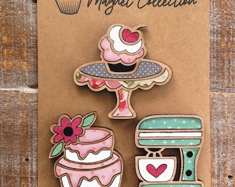 Instant digital download - Baking themed Magnet Collection SVG file, laser ready file, Glowforge, laser svg, magnet set, bakery svg, cake