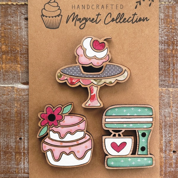 Instant digital download - Baking themed Magnet Collection SVG file, laser ready file, Glowforge, laser svg, magnet set, bakery svg, cake