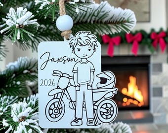 Instant digital download - Dirt bike boy ornament svg file for Glowforge, lasers, personalized dirt bike ornament, laser ready file