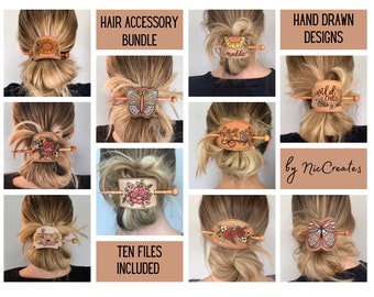 Instant digital download- Hair accessory bundle, laser ready engrave score cut files, Glowforge, ten file bundle!