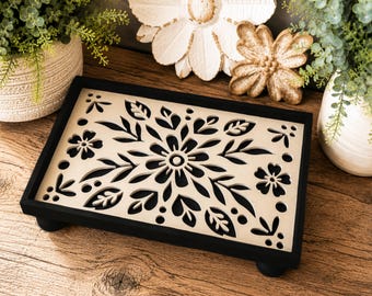 Instant digital download- Layered floral tray laser cut svg file, Glowforge svg file, laser svg file, folk art floral tray, 1/8" material