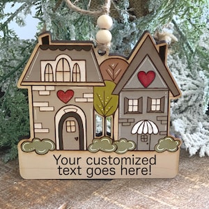 Instant digital download - Whimsical houses ornament or gift tag svg file, neighbor ornament, housewarming svg, for Glowforge and lasers