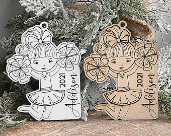 Instant digital download - Cute cheerleader girl svg ornament file for Glowforge and laser cutters, engrave personalized ornament,