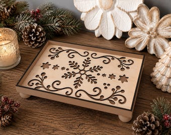 Instant digital download- Layered snowflake tray, laser cut svg file, Glowforge svg file, laser svg file, folk art decor, 1/8" material